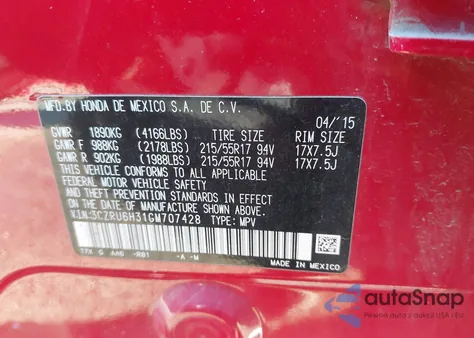 2016 Honda Hr-V Lx z USA, uszkodzony, nr VIN 3CZRU6H31GM707428